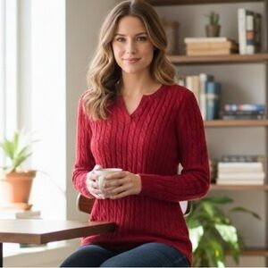 Croft & Barrow V-Neck Red Cable Knit Sweater Size like S